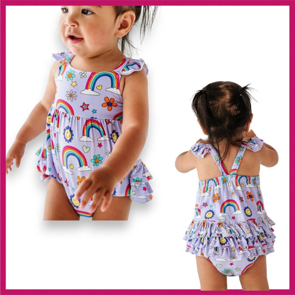 Kiki + Lulu It's All Flowers and Rainbows Bubble Romper 12-18 Months NWT